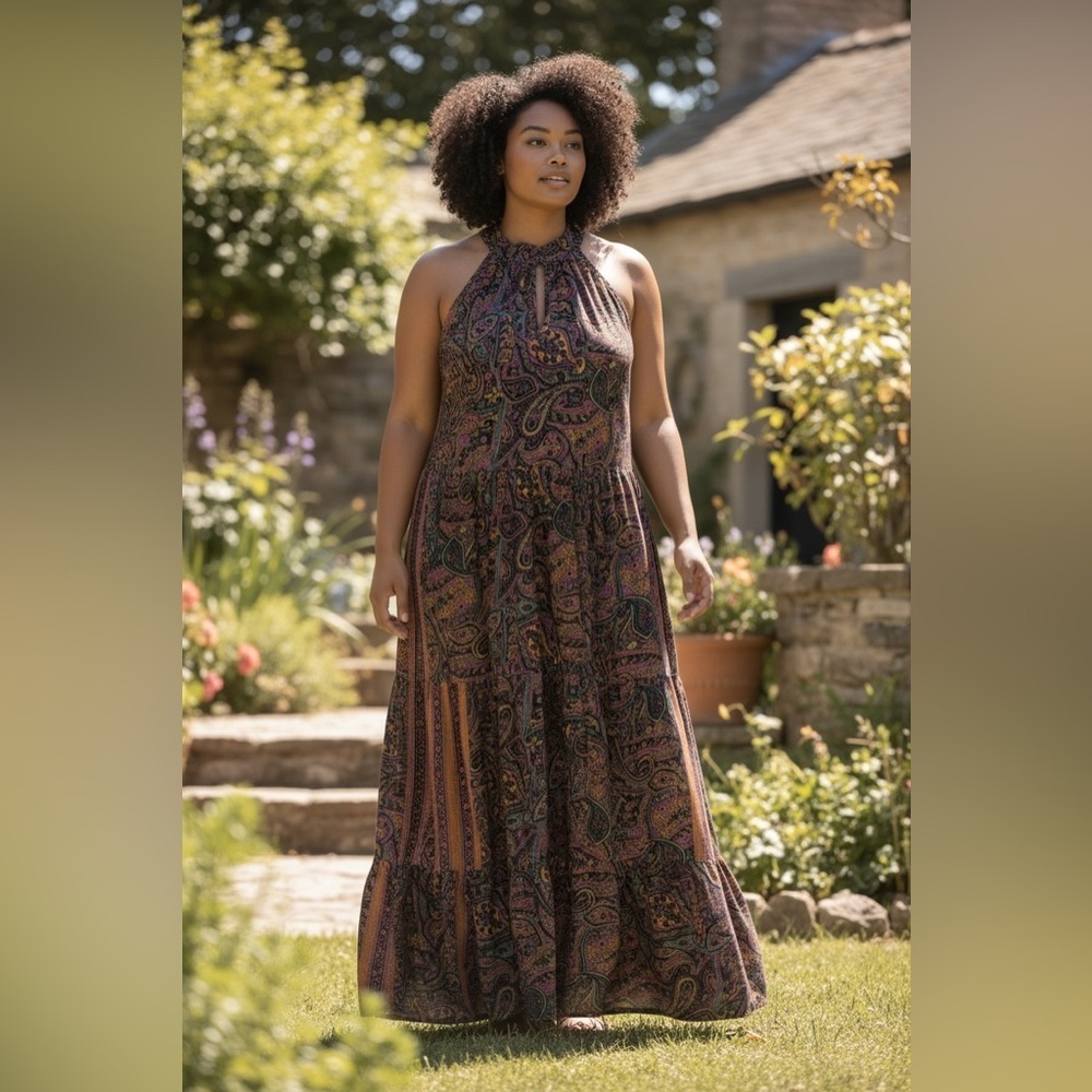 Paisley Halter Maxi Dress in Multicolor
